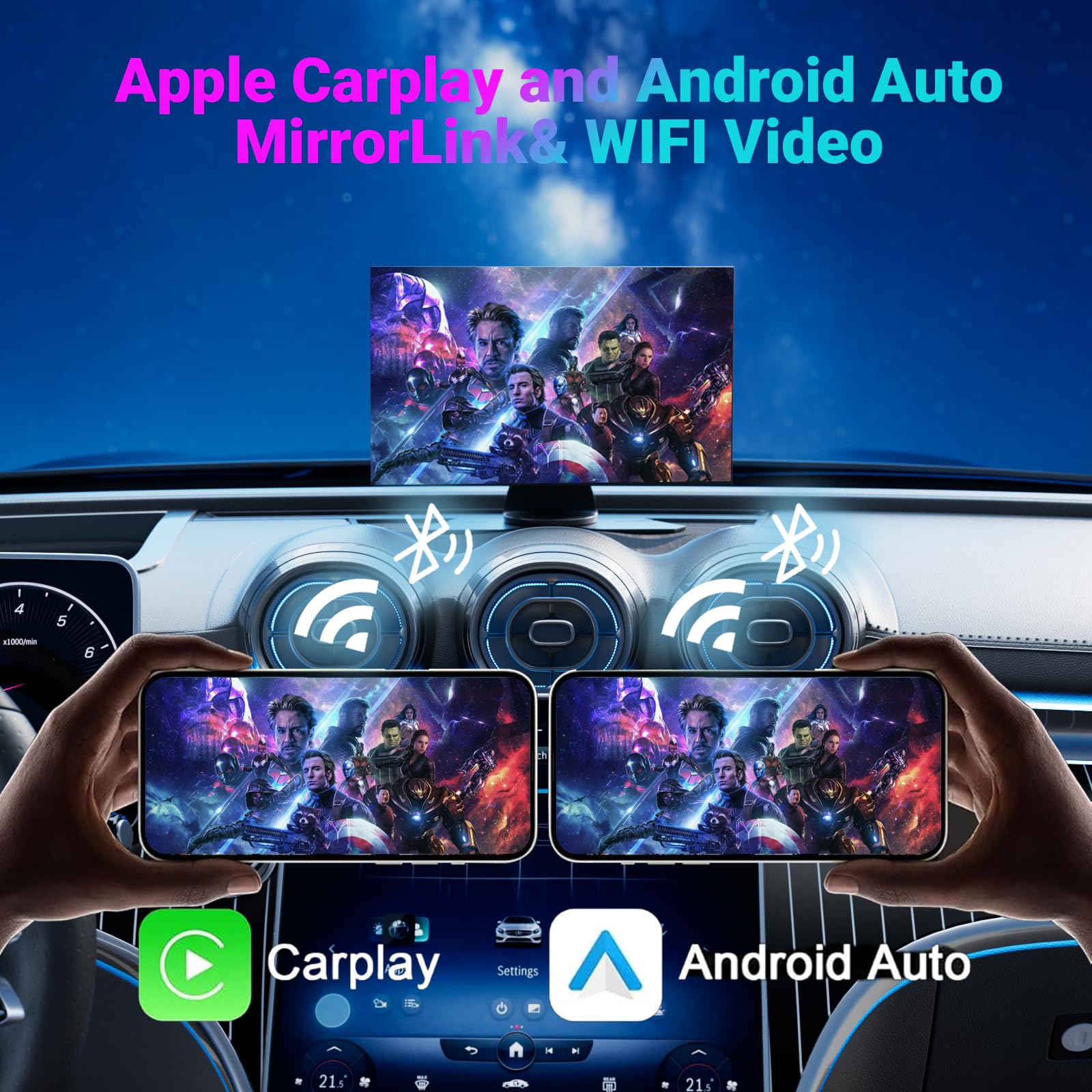 NUOTIAN Carplay Android Auto Wireless, 9" schermo per auto, Telecamera di Retromarcia 1080P, GPS, Ricevitori Audio per Auto, Mirror Link, Controllo Vocale, FM/Bluetooth 5.3, Con Scheda 64GB,4K