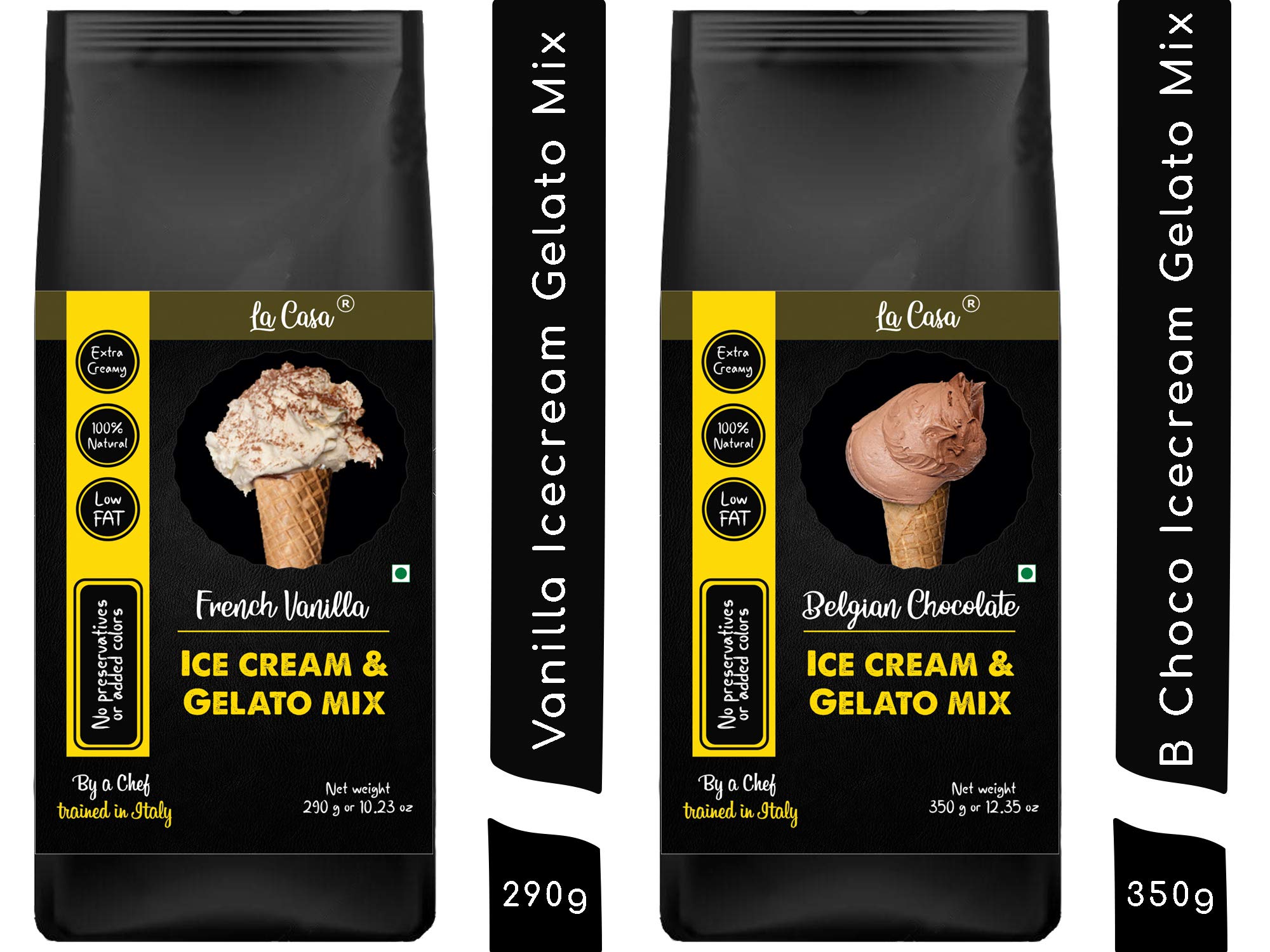 La Casa Vanilla + Dark Chocolate Gelato & Ice-Cream Mix | Combo Pack | Extra Creamy | Low Fat | 100% Natural | 640 GMS |