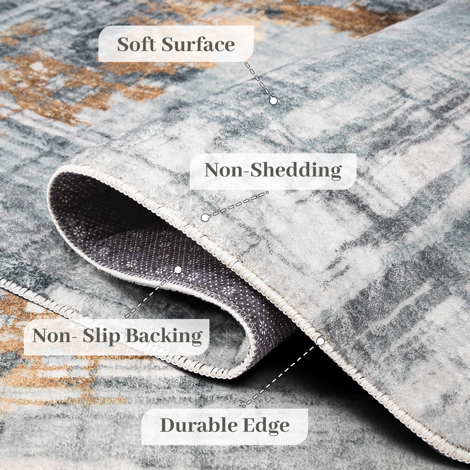 Tinyboy-hbq Tappeti dal design moderno per soggiorno, a pelo corto, per soggiorno, camera da letto, grigio (200x 300 cm, Grigio/Oro)