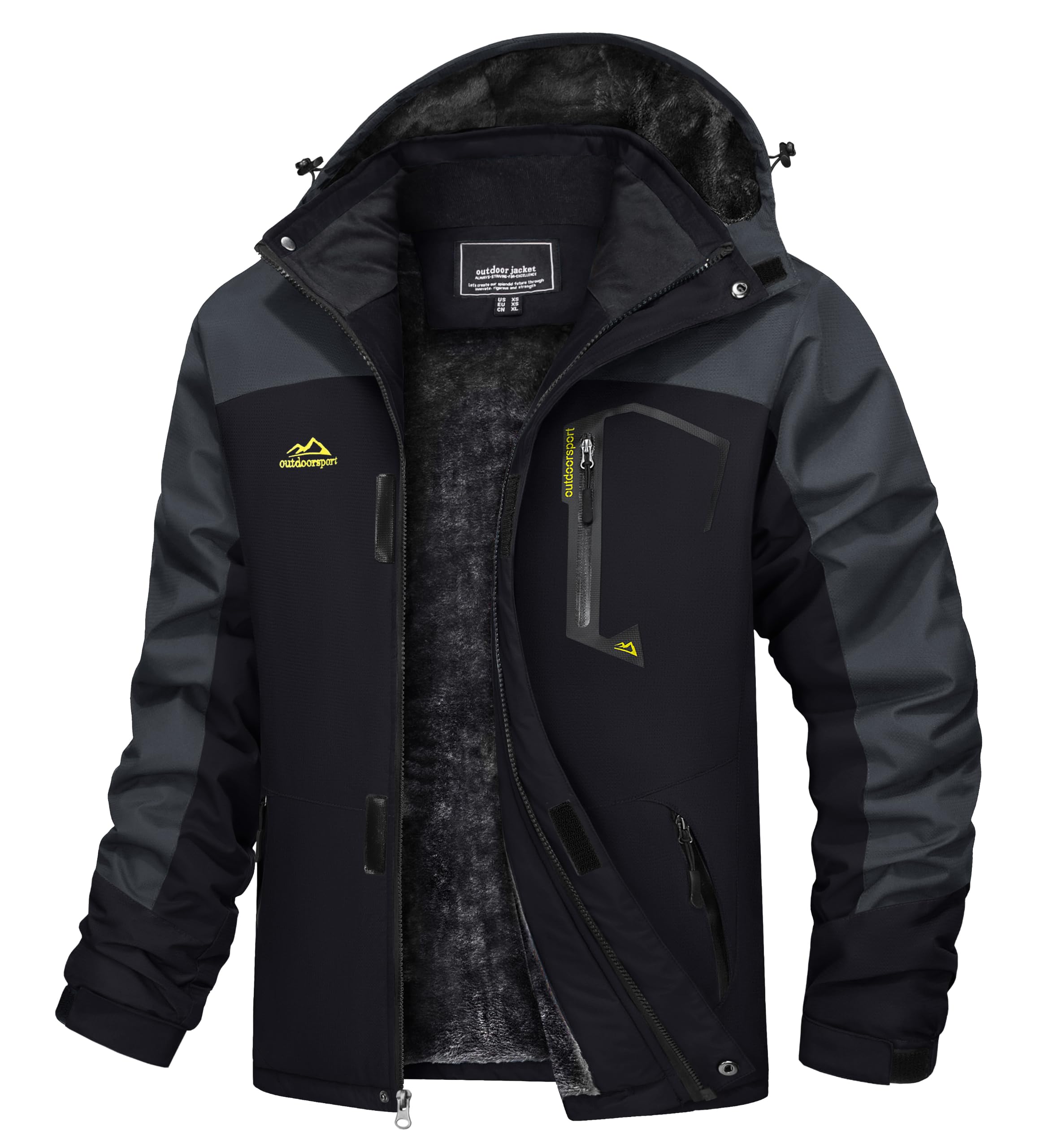 TACVASEN Herren Winter Wasserdichte Winddichte Winterjacke Warme Fleece-Futter Ski Regenmantel mit Kapuze