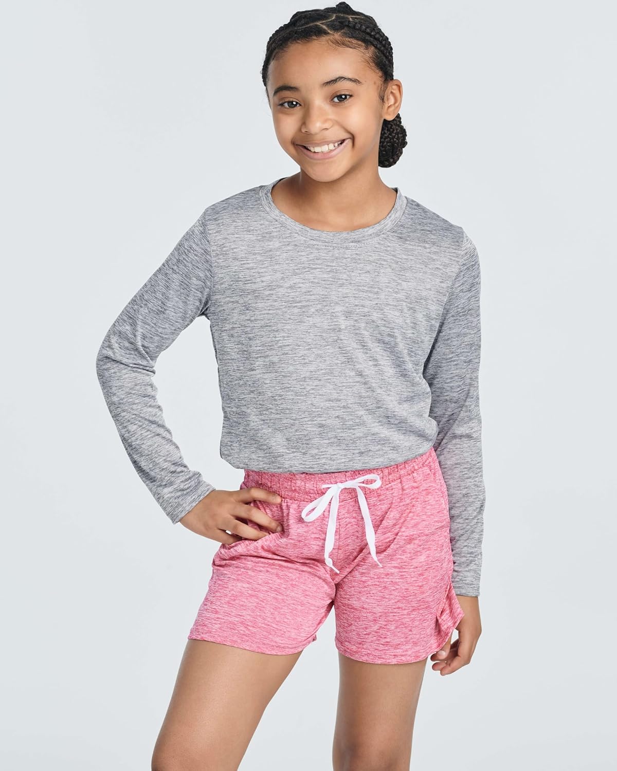 Real Essentials 4 Pack: Girls Dry-Fit Long Sleeve Active Crew Neck T-Shirt - Super Soft Tee