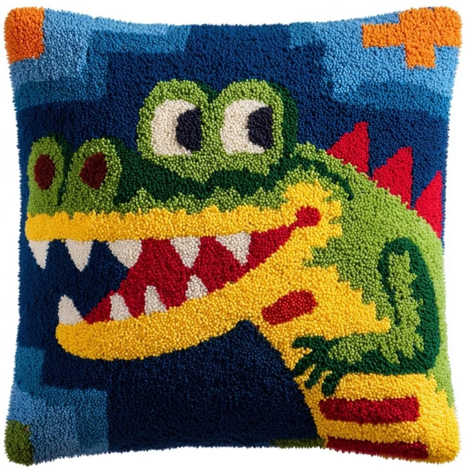WallustrioaW Latch Hook Cushion Kit DIY 17x17in,Cartoon Crocodile