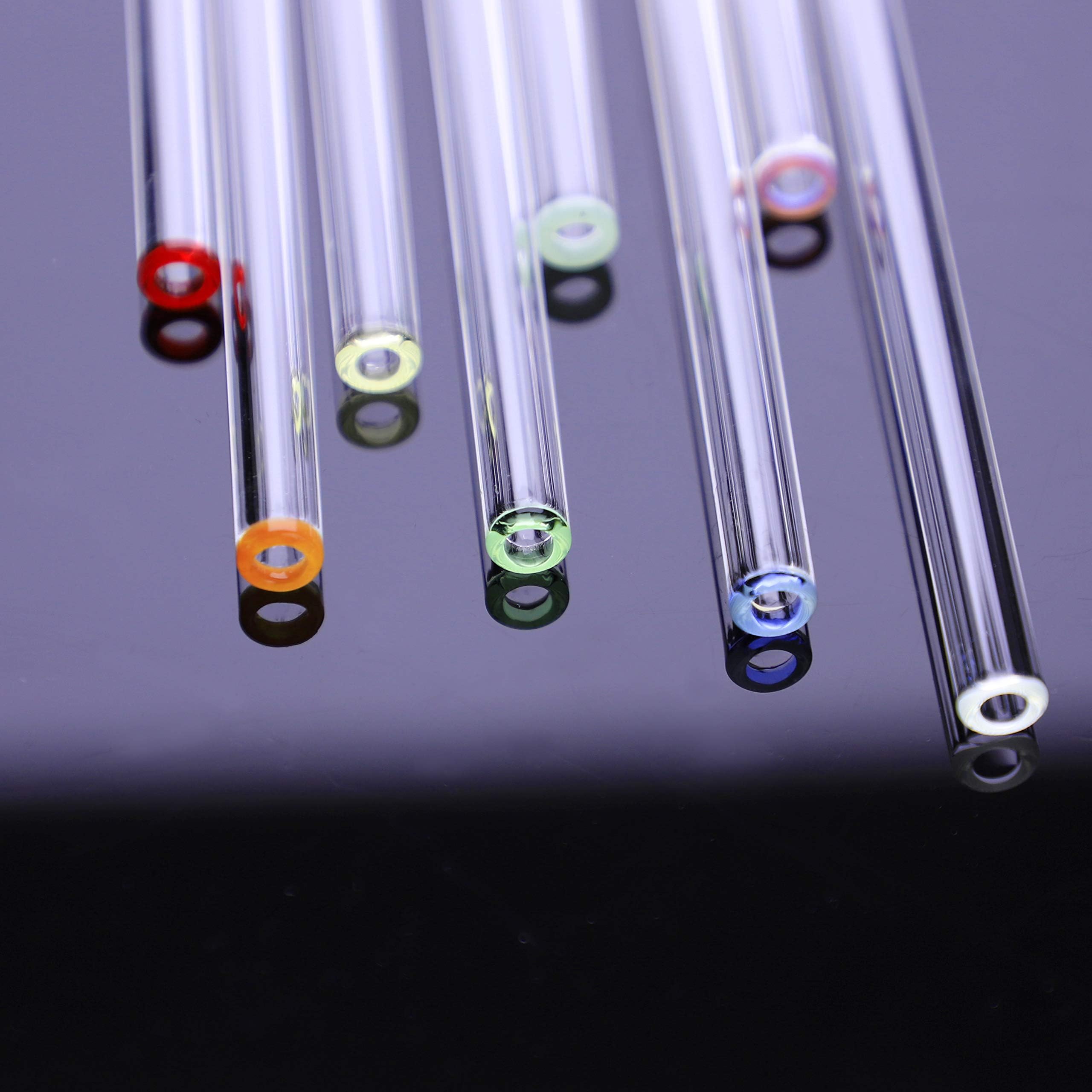 DOCTORBEE 8pcs 9" 9mm Reuseable Straight Glass Straws Handmade Rainbow Lips and 1 Clear Straw with 2 Cleaning Brushes