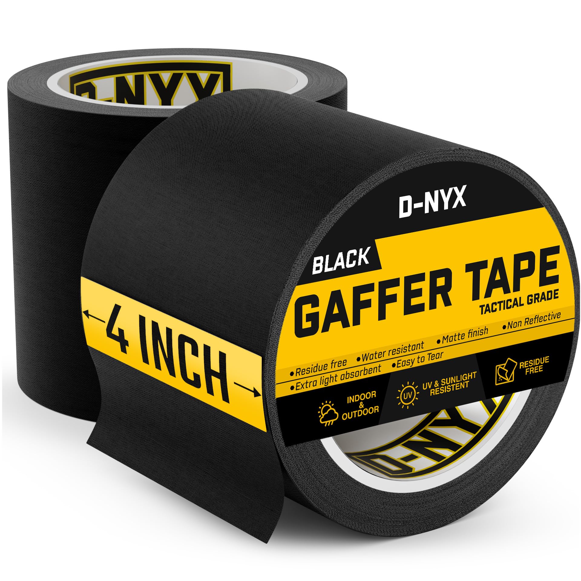 D-NYX Gaffer Tape 4 Inch x 2 Pack Black Gaff Tape, Heavy Duty No Residue Gaffers Tape, Multipurpose Real Professional Grade Black Gaffer Tape, Matte