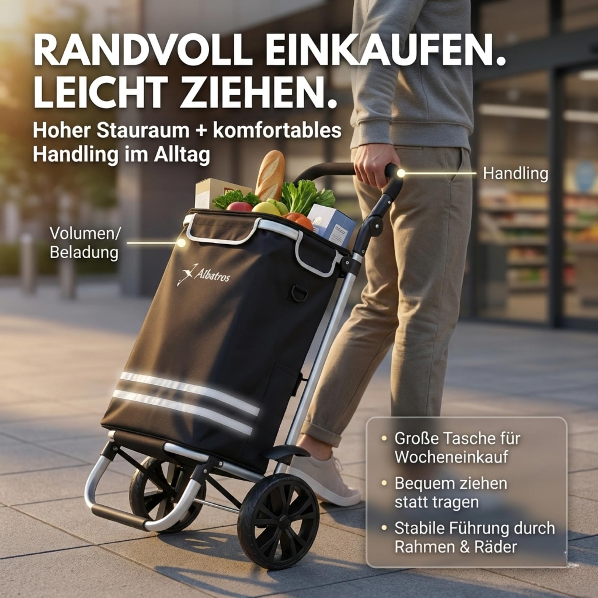 ALBATROS Einkaufstrolley Groß | Thermo-Innenbeutel, faltbar, inkl. Chip | Einkaufsroller mit großer Tasche, Sichtfenster für Einkaufszettel, große Räder, Sackkarre, klappbar & leichtläufig