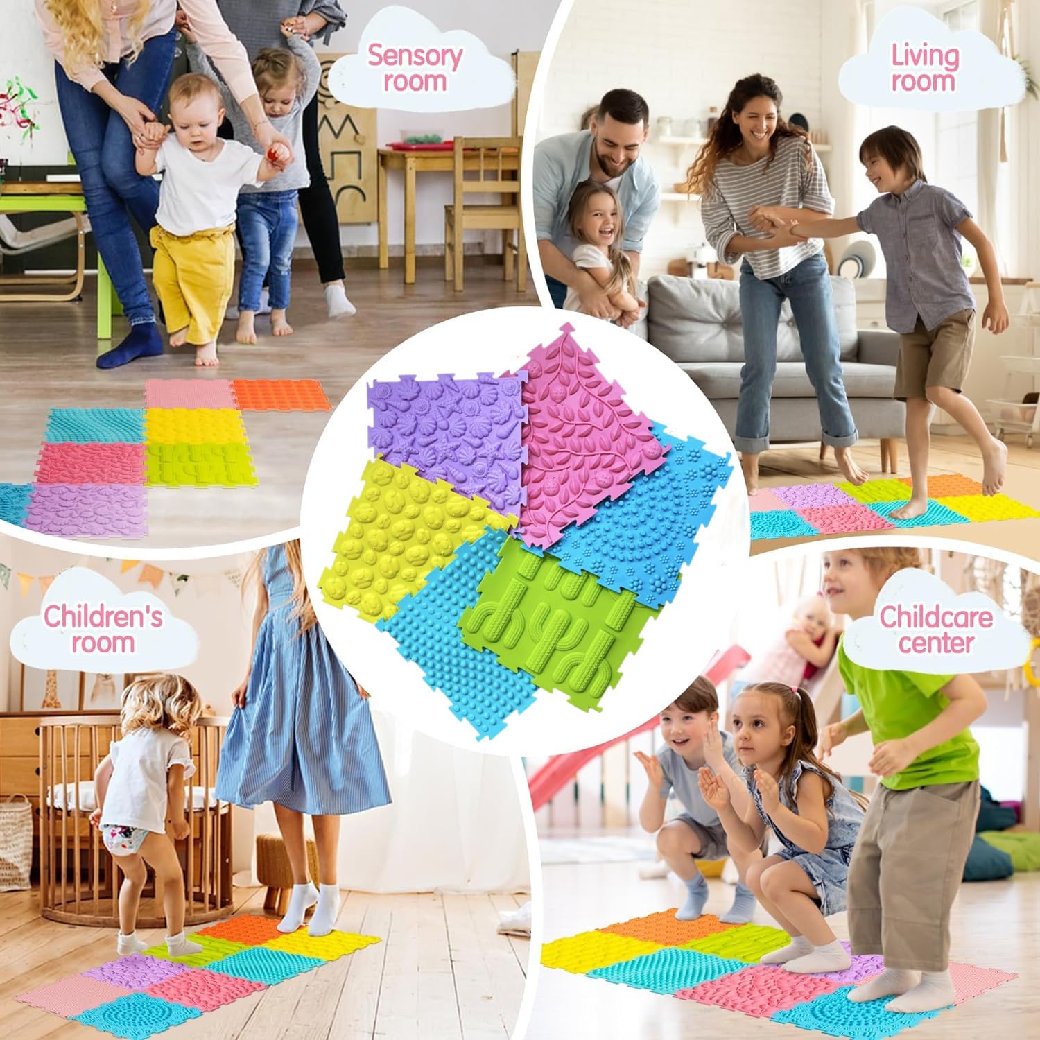 Tapete de Juego ortopédico de Rompecabezas de Masaje, tapete de Entrenamiento sensorial Texturizado, Azulejos para niños y Adultos, niños autistas