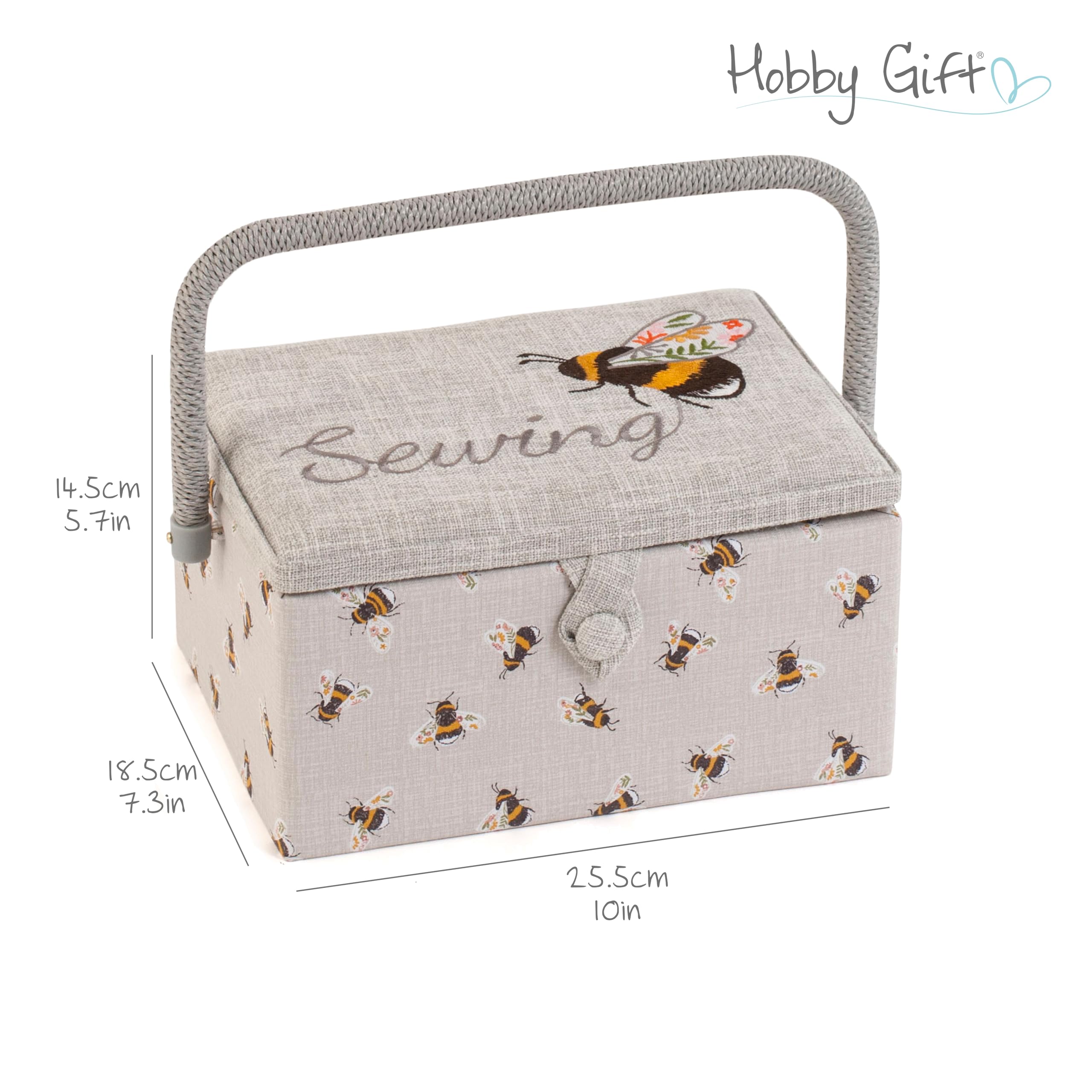 Hobby Gift Boîte de rangement de couture moyenne en bois/tissu, Brodé, Abeilles à coudre