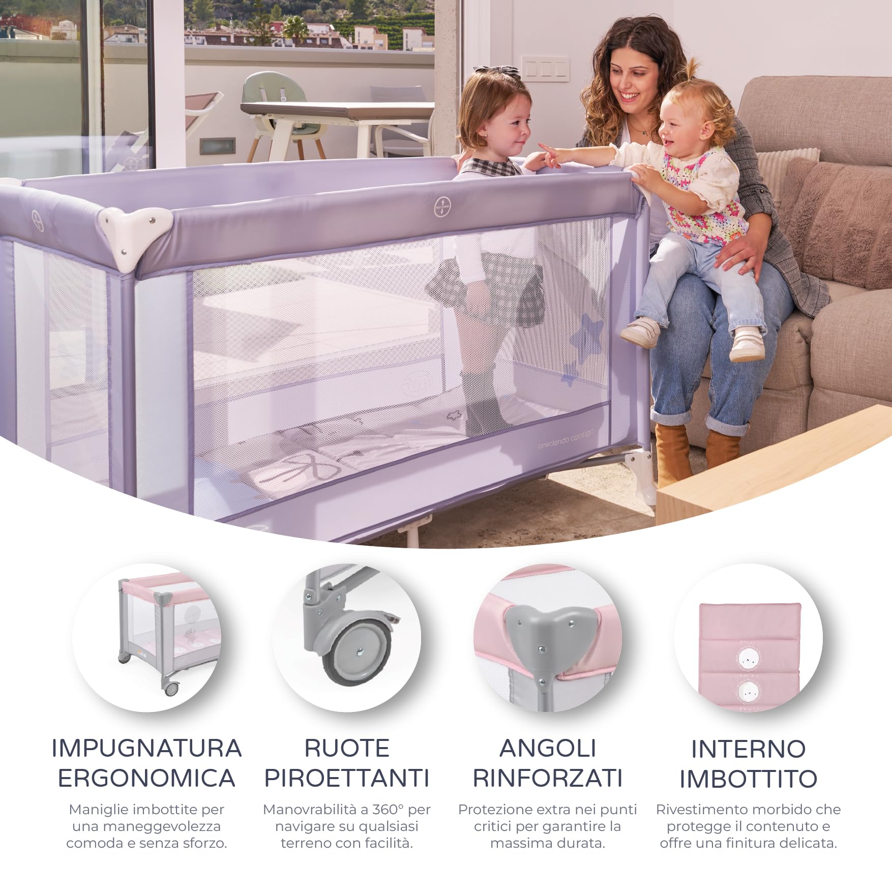 ms Baby World - Lettino da viaggio 120 x 60 cm, per bebè, incluso materasso e borsa per il trasporto, da 0 + mesi fino a 15 kg, facile da piegare e da montare, leggero e stabile