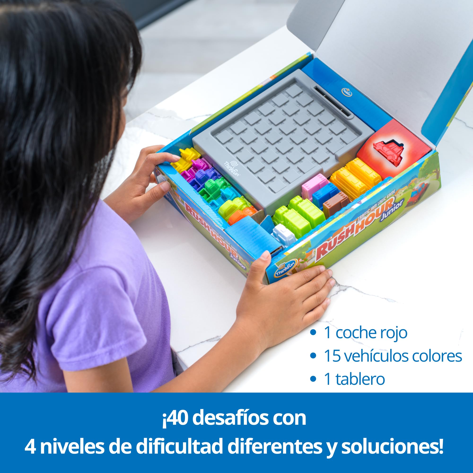 ThinkFun - Rush Hour Junior, Juegos de Mesa Niños 5 Años o más, Juegos de Lógica, 40 desafios, Regalo niño 5 años, Juegos de Mesa Familia, Versión en Español