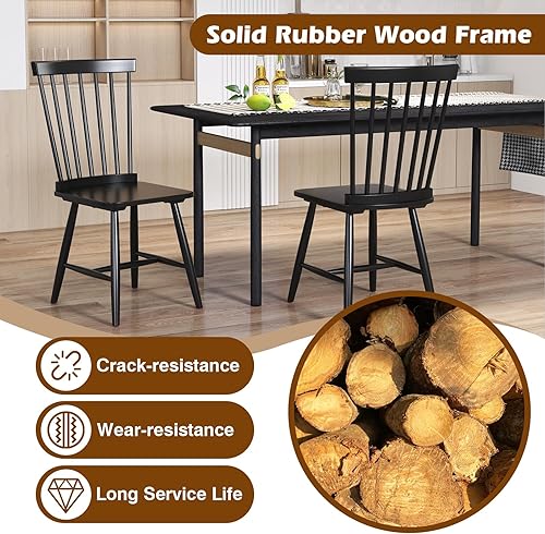 Miniatura 4 de KOTEK Windsor - Juego de 2 sillas de comedor de madera con respaldo de eje y asiento ancho, capacidad de peso de 400 libras, sillas laterales sin