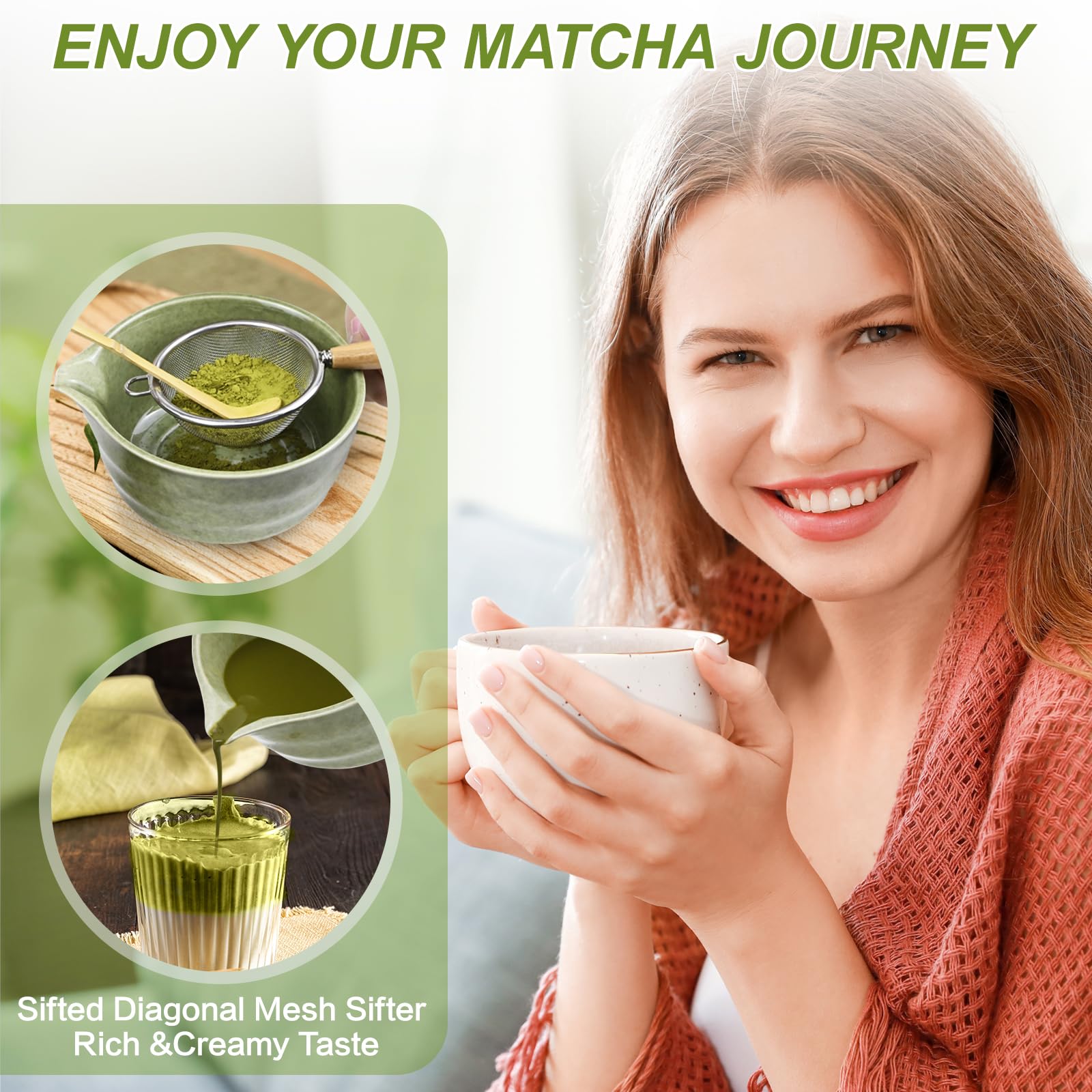 Matcha Kit, 6 Pezzi Matcha Set con Ciotola per Matcha, Frusta Matcha in Bambù, Cucchiaino, Supporto per Frusta, Macha Tea Kit per Perfetto per Preparare Tè Matcha