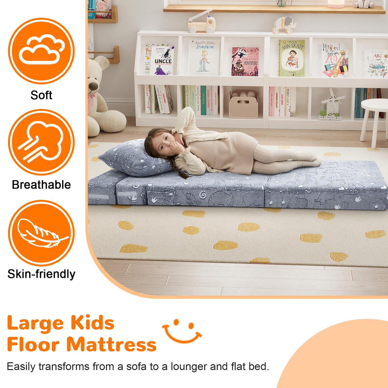 MeMoreCool Divano letto per bambini, materasso da pavimento per bambini che si illumina al buio, divano modulare per bambini, divano pieghevole futon convertibile, materasso pieghevole per stanza dei
