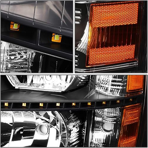 Miniatura 4 de DNA MOTORING Par de faros LED DRL compatibles con Chevy Silverado 1500 07-14 Silverado 2500 3500 HD, negroámbar, HL-LED-CSIL07-BK-AM