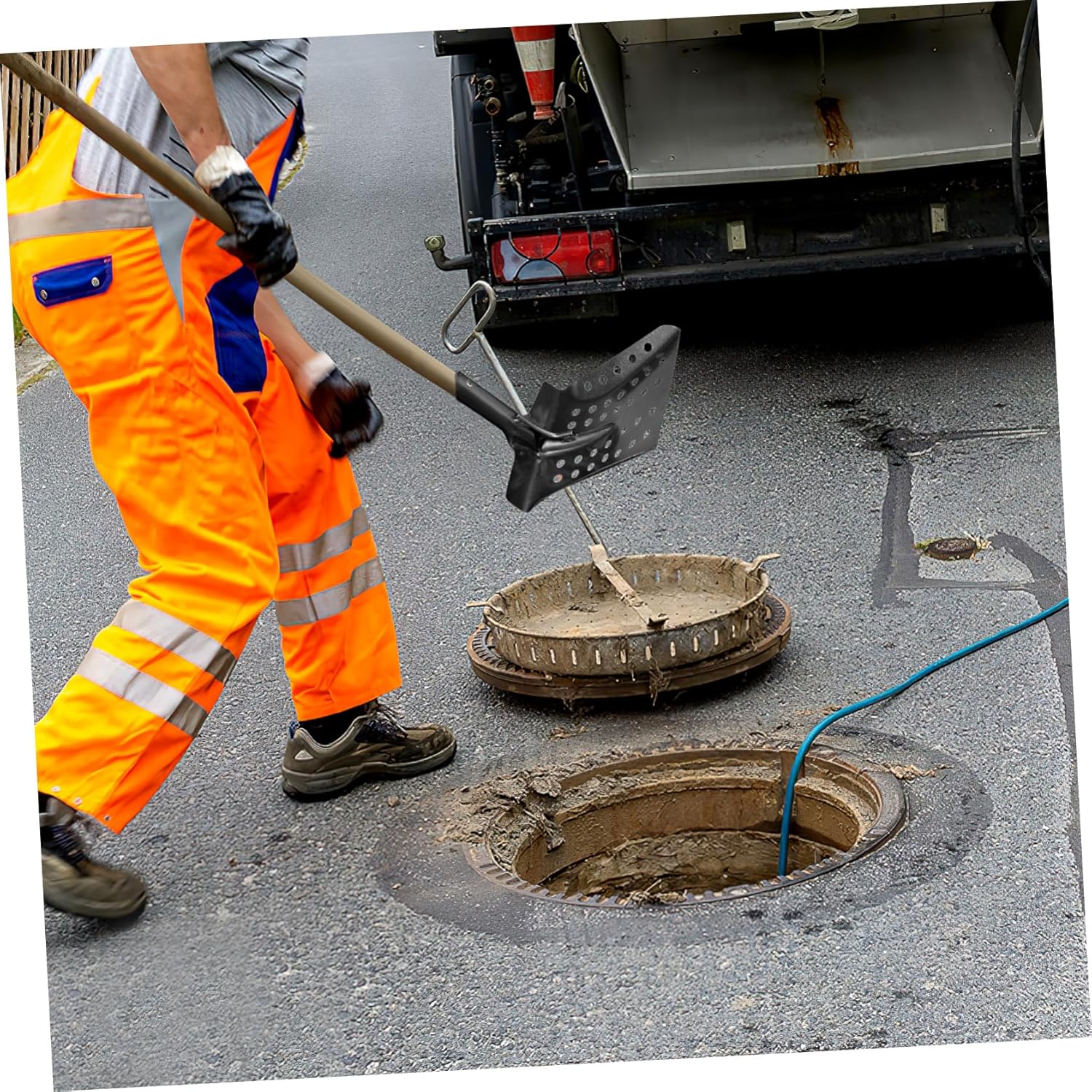 Drain Sifting Shovel for Mud and Debris Cleanup Ergonomic Handle Durable Corrosion-Resistant Design for Ditches Sewers and Drains