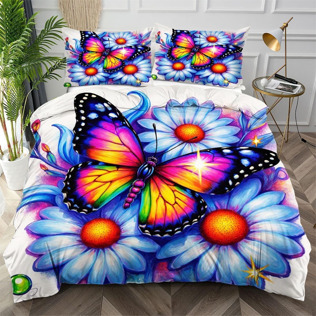 Housse de couette 200x200 papillon bleu fini la couette qui glisse