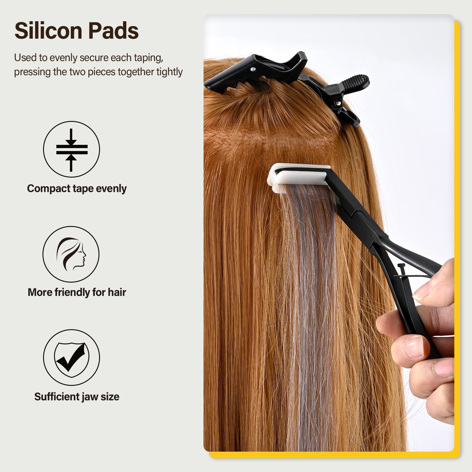 Gomake Kit d'outils d'extension de cheveux avec surface plane en acier inoxydable pour extensions de cheveux, pince d'étanchéité, grattoir à ruban adhésif, pinces à cheveux, outils de coiffure pour