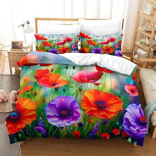 Miniatura 2 de Funda de edredón con diseño de flores artísticas, diseño de océano y flores, juego de ropa de cama floral con 2 fundas de almohada, hermoso juego de