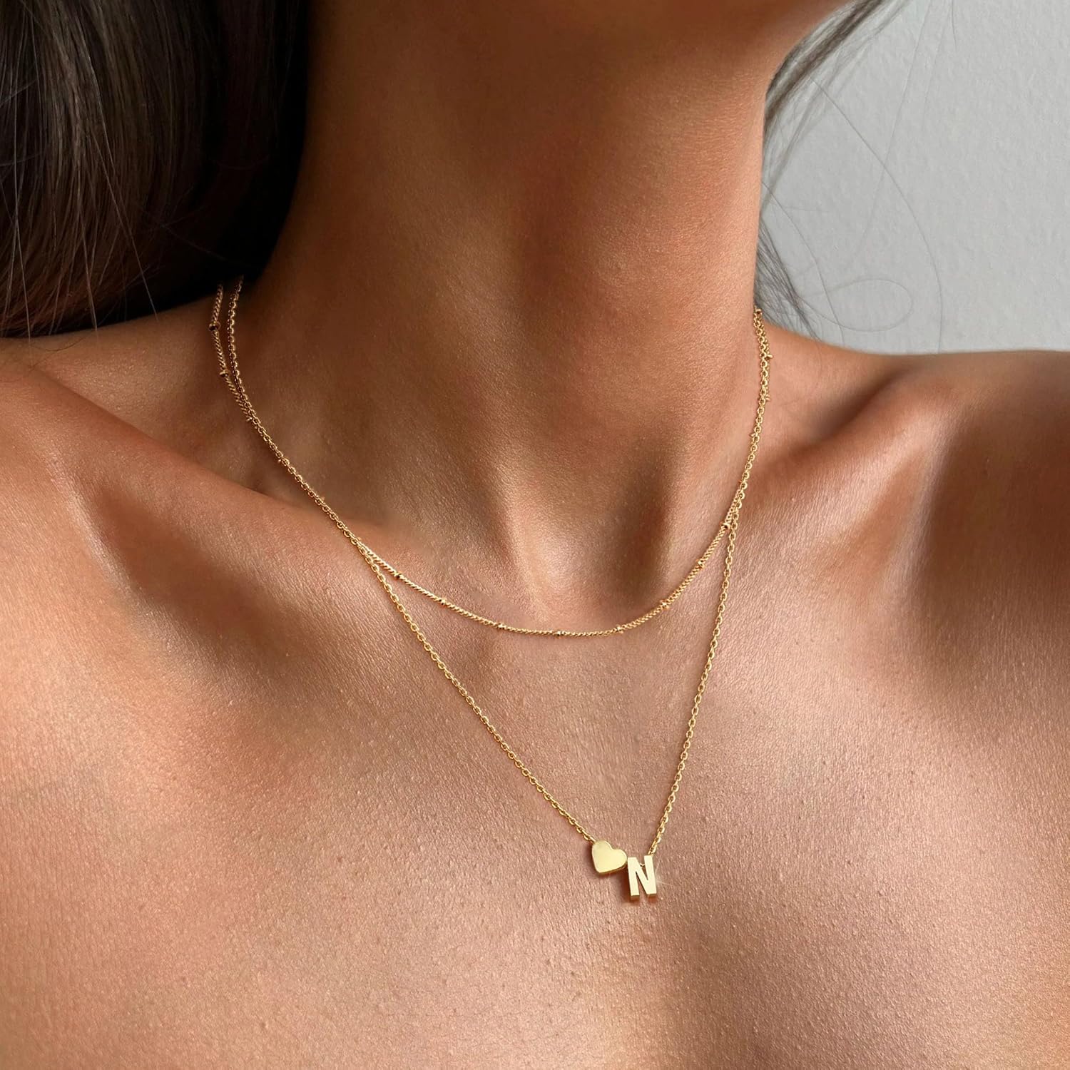 Krfy 14K Gold Plated Layered Initial Heart Necklace - Dainty Tiny Letter Heart Personalized Monogram Name Necklaces for Women Trendy Gold Plated Necklace Jewelry - Image 2