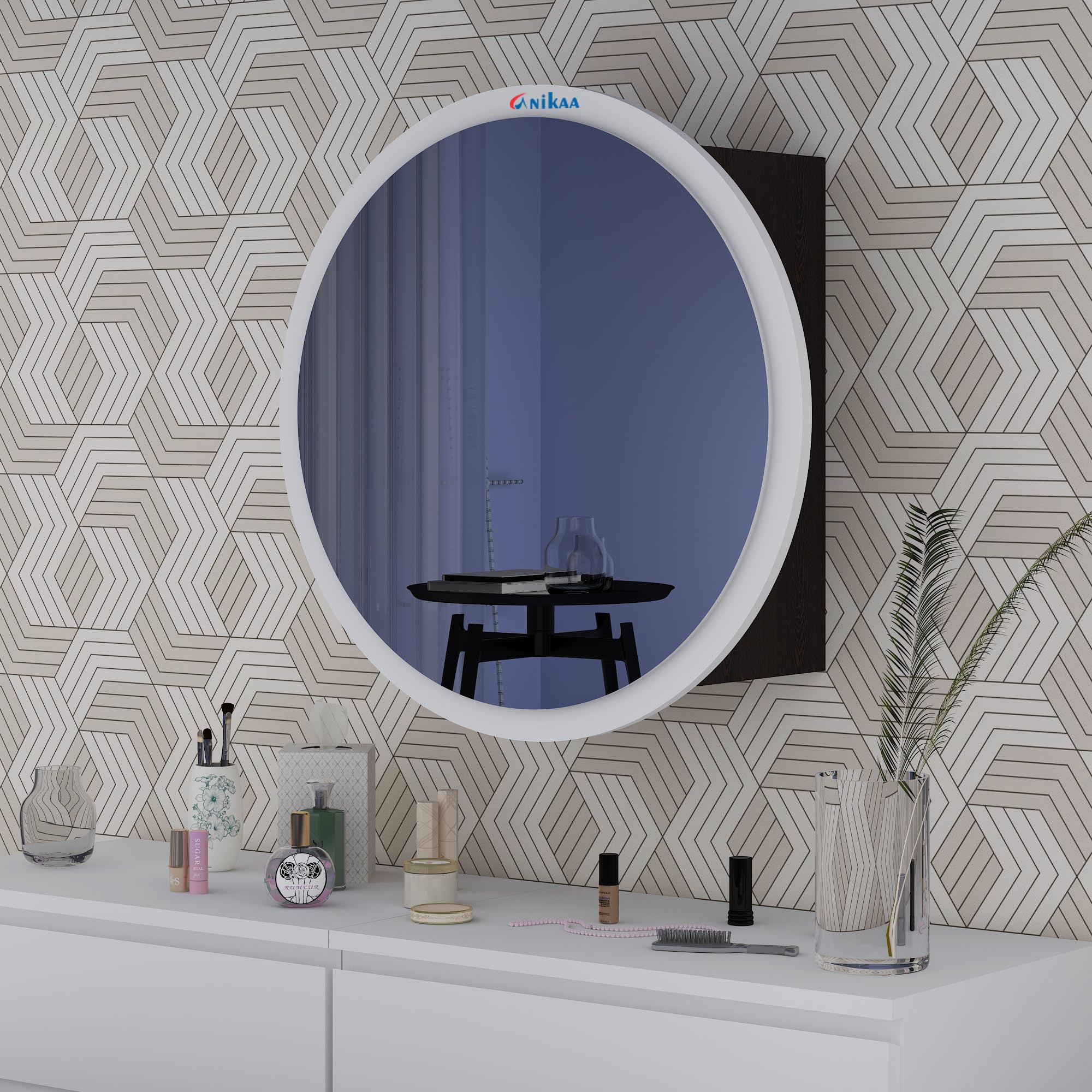 Anikaa Eilish Mirror Cabinet | Wall-Mounted Round Mirror with Hidden Storage | Ideal for Bedroom, Bathroom & Entryway | Wenge/White(20x20x17 Inches)-image-46