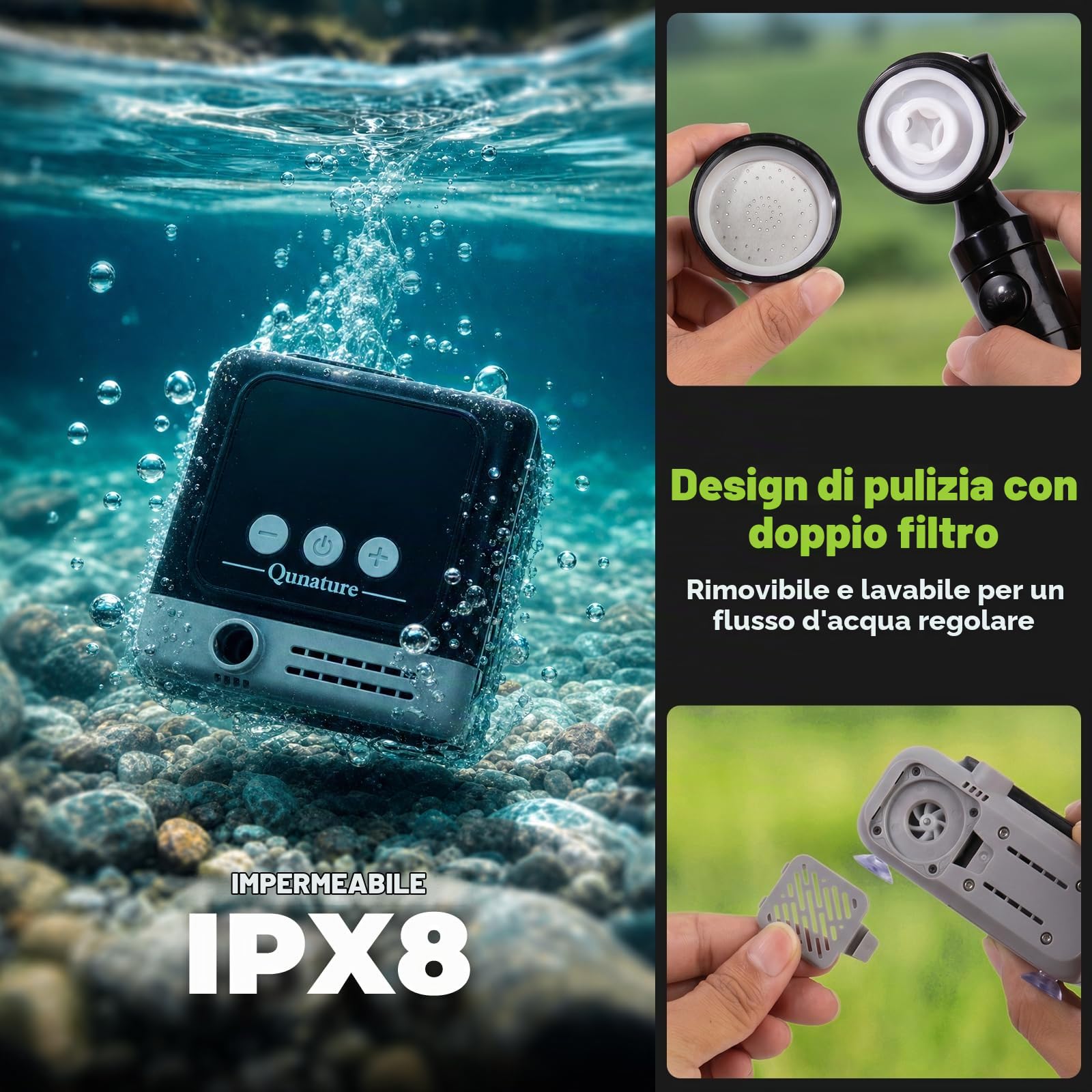 Doccia da Campeggio Portatile IPX8 con Display Digitale | Ricaricabile 8000mAh, 3 Modalità di Doccia, con Tubo da 2m e Soffione, per Viaggio Spiaggia Animali Domestici