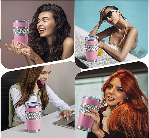 Miniatura 6 de Vaso de acero inoxidable con aislamiento al vacío con tapa y pajita, vaso de viaje para café con diamantes de imitación de 20 onzas, botella de agua