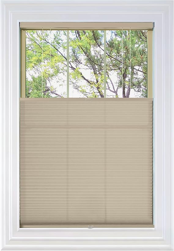 BlindsAvenue Cordless Top Down Bottom Up Cellular Honeycomb Shade, 9/16" Single Cell, Light Filtering, Fawn, Size: 34" W x 48" H