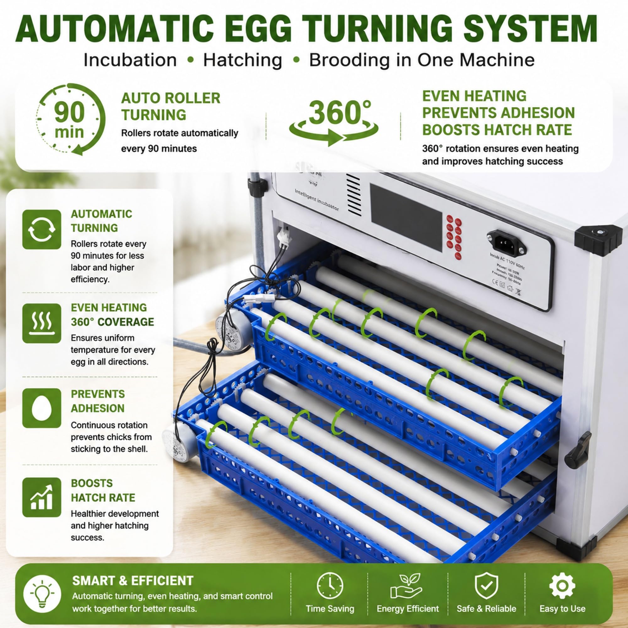 Incubatrice Automatica 136 Uova con di Girello Automatico, Controllore Digitale Temperatura Umidità & Rabbocco Acqua Esterno, Incubatrice Armadio per Pollo Anatra Oca