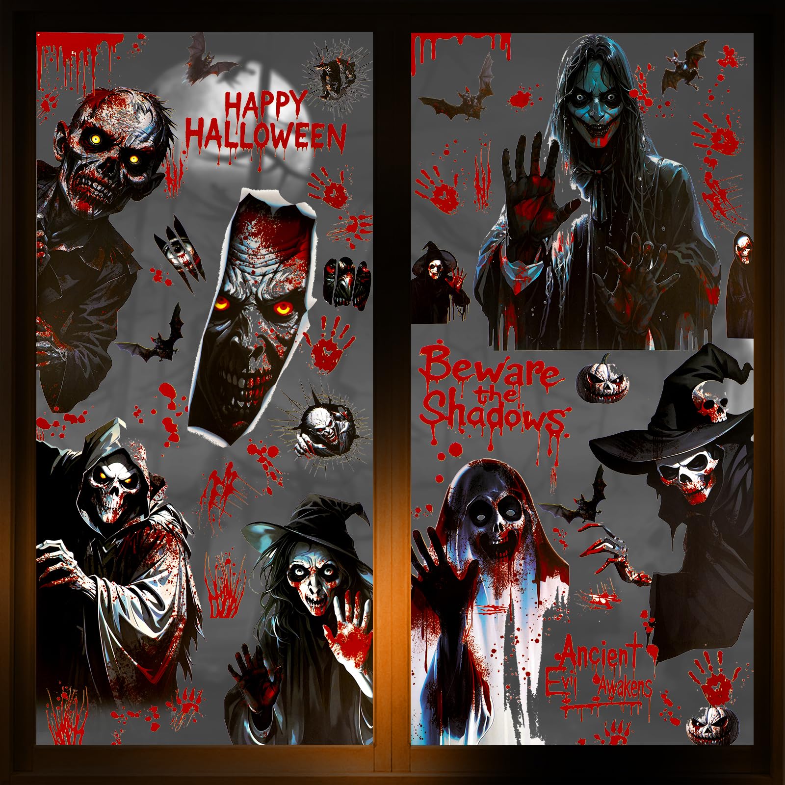 Autocollants de fenêtre sanglantes Halloween sans résidu de colle