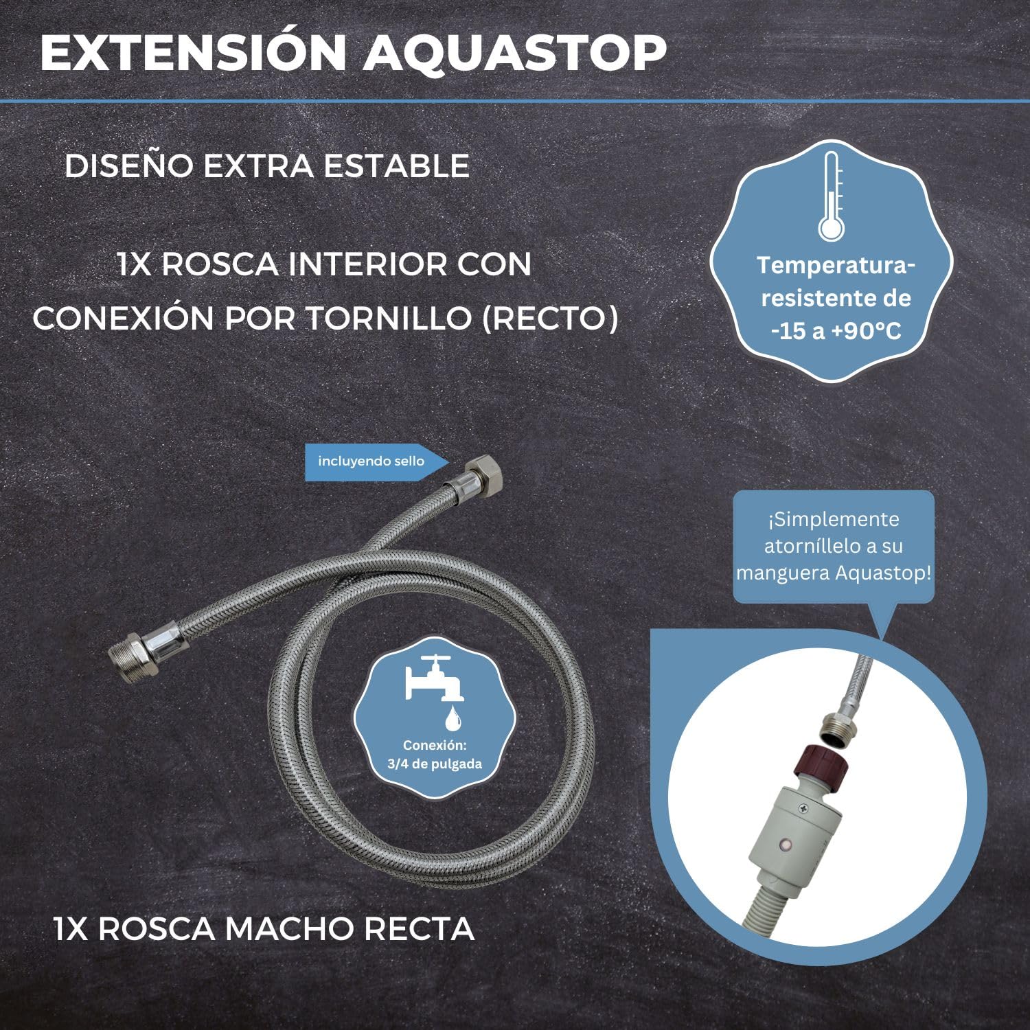 LICHTBLAU manguera de extensión aquastop resistente a doblarse 5m 2982 conexión lavadora lavavajillas I Tubo reforzado 3/4 pulgadas recto/recto junta incluida I Tubo de suministro uso universal | Manguera de entrada para lavadora y lavavajillas, apta para