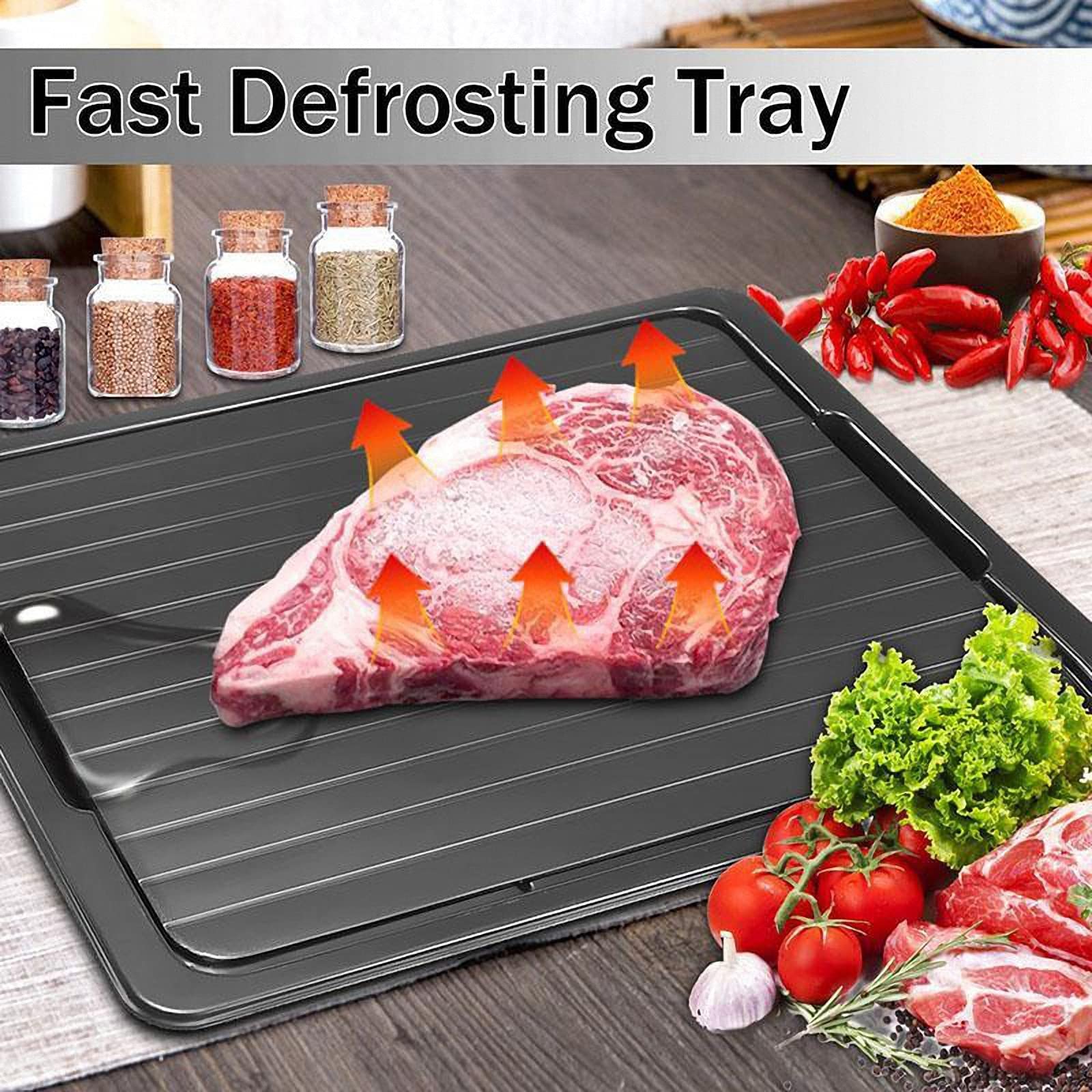 Auftauplatte für Gefrorene Lebensmittel, schnelle Auftauplatten für Steaks ohne Strom, Auftauplatte mit Auffangschale, Schwarz, L