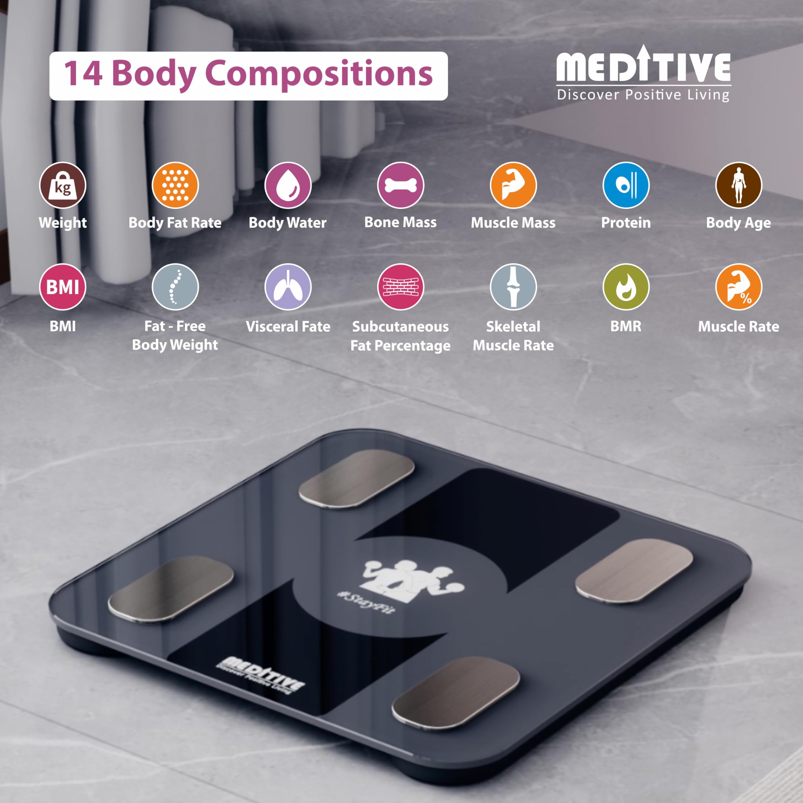 MEDITIVE Digital Human Weight Scale, Anti-Slip Fiber Body Weighing Machine 180 Kg (Black) 4