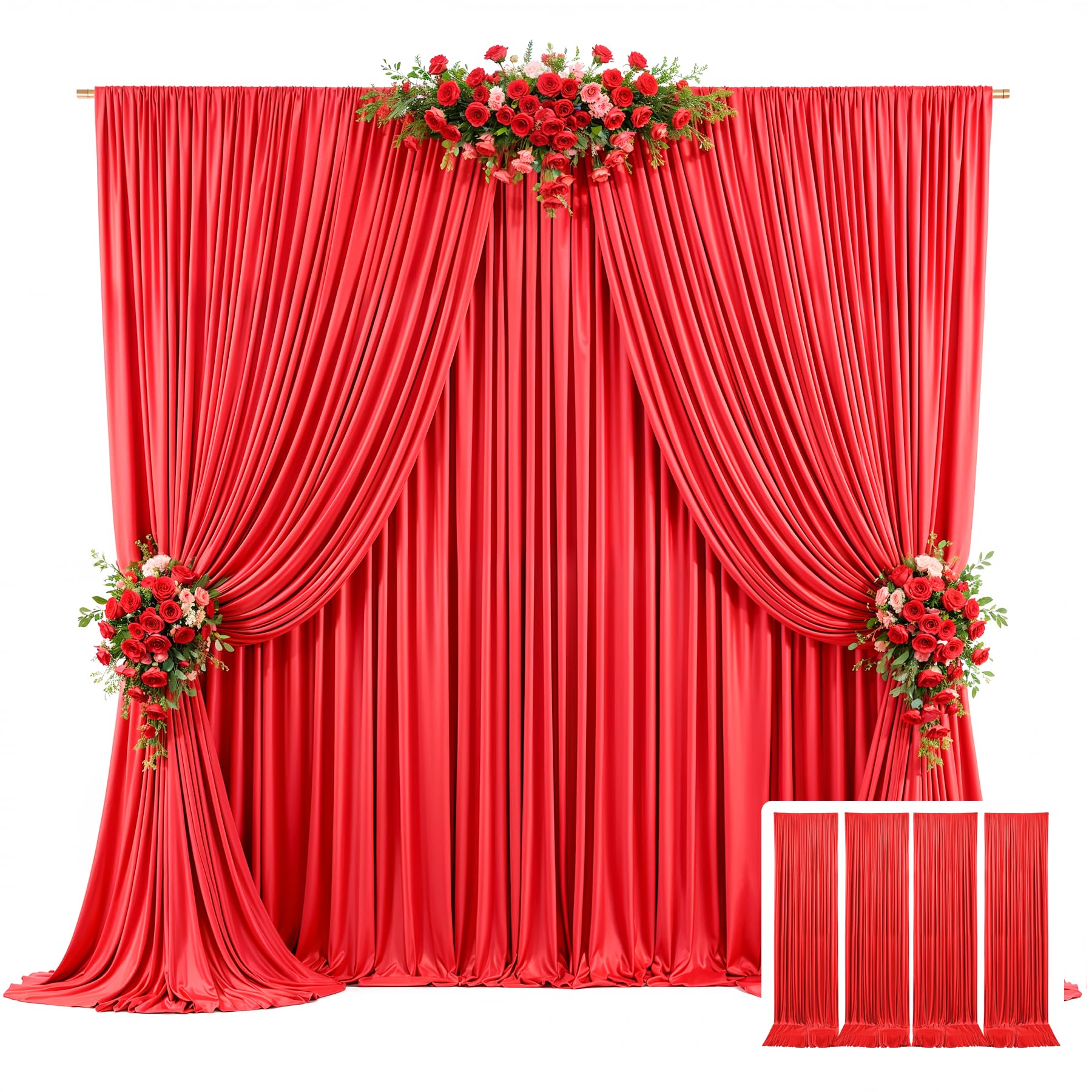 20ft x 10ft Red Backdrop Curtains for Parties – Wrinkle-Free Polyester Drapes, 4 Panels 5ft x 10ft Red Photo Backdrops for Weddings, Birthday Parties,