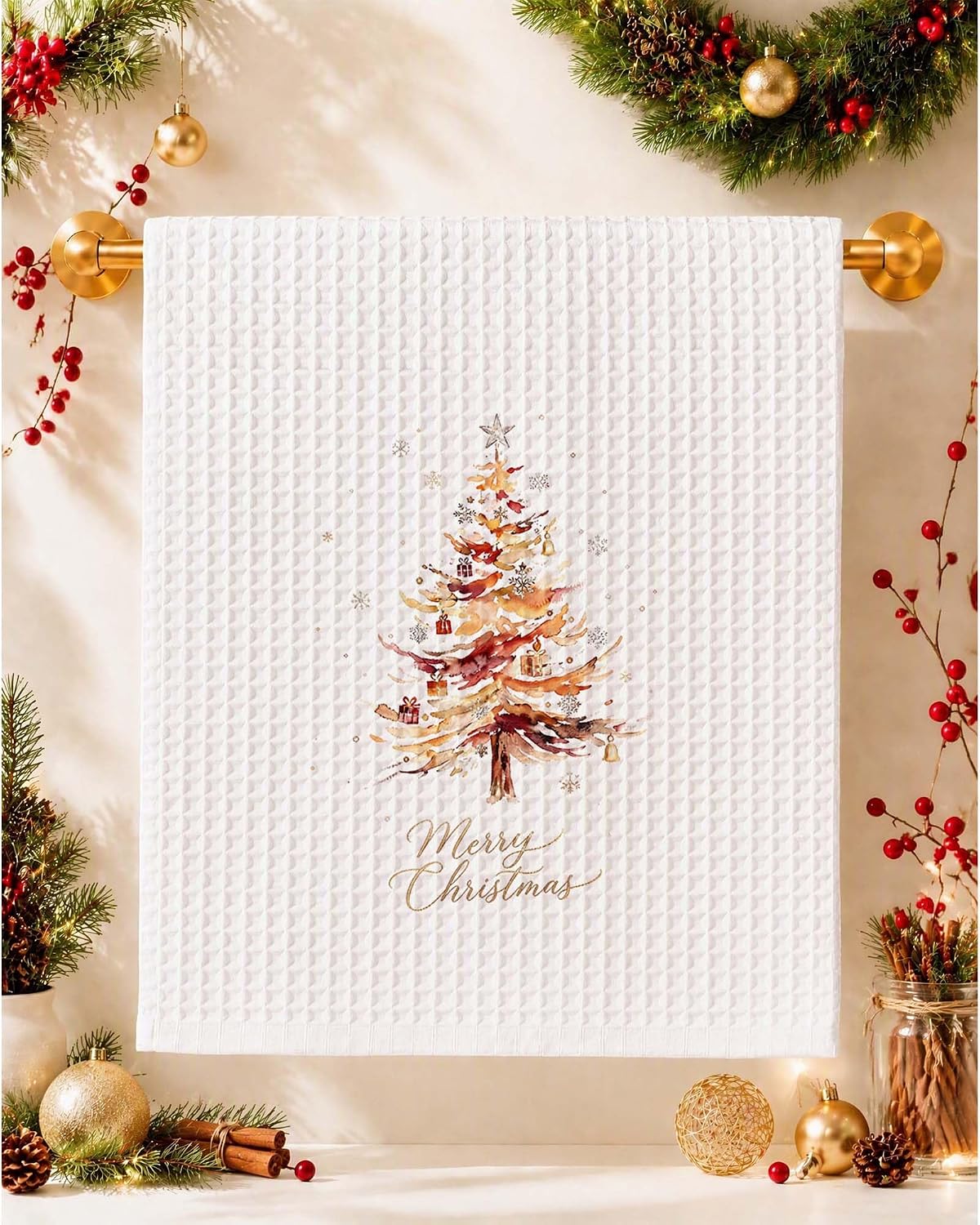 Christmas Kitchen Towels, Green Xmas Tree Tea Towels