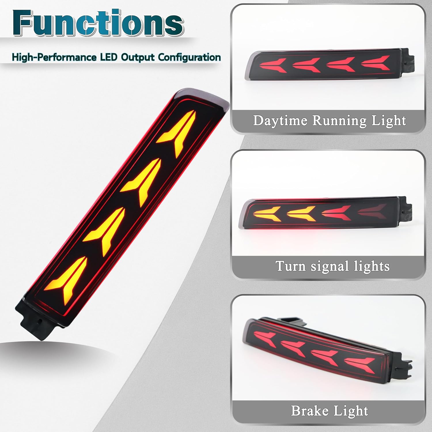 LED Rear Bumper Reflector Light Kit for Infiniti FX35 FX37 FX50 QX70 2009-17, for Nissan Sentra 2013-19, Rogue 21-24,Kicks 18-24,Juke 11-17,Murano 09-14, DRL & Turn Signal Brake Lamp (Smoked)