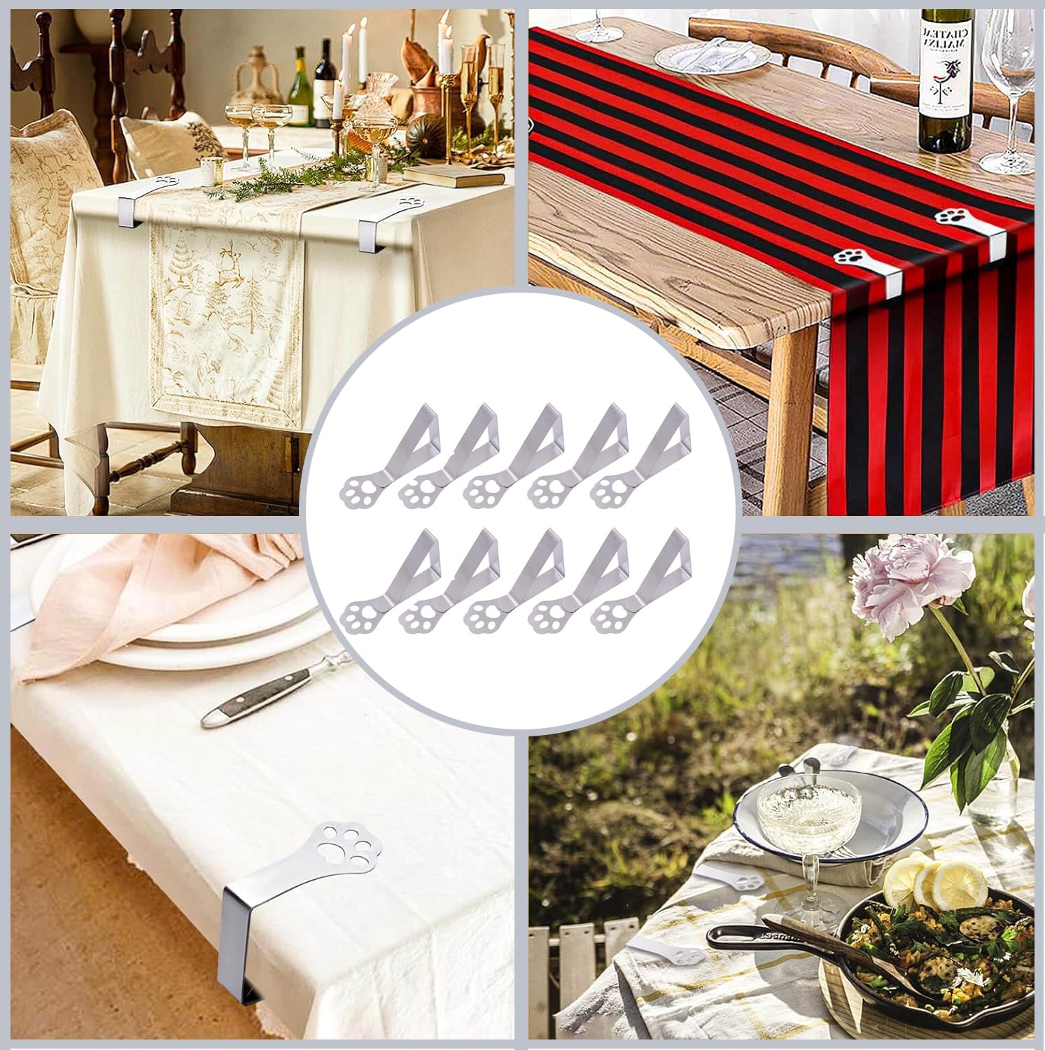 Soporte para mantel para mesas gruesas, 10 unidades de garras de gato, resistentes a la intemperie, de acero inoxidable, clips para mantel para mesa de jardín, restaurante, mesa de comedor