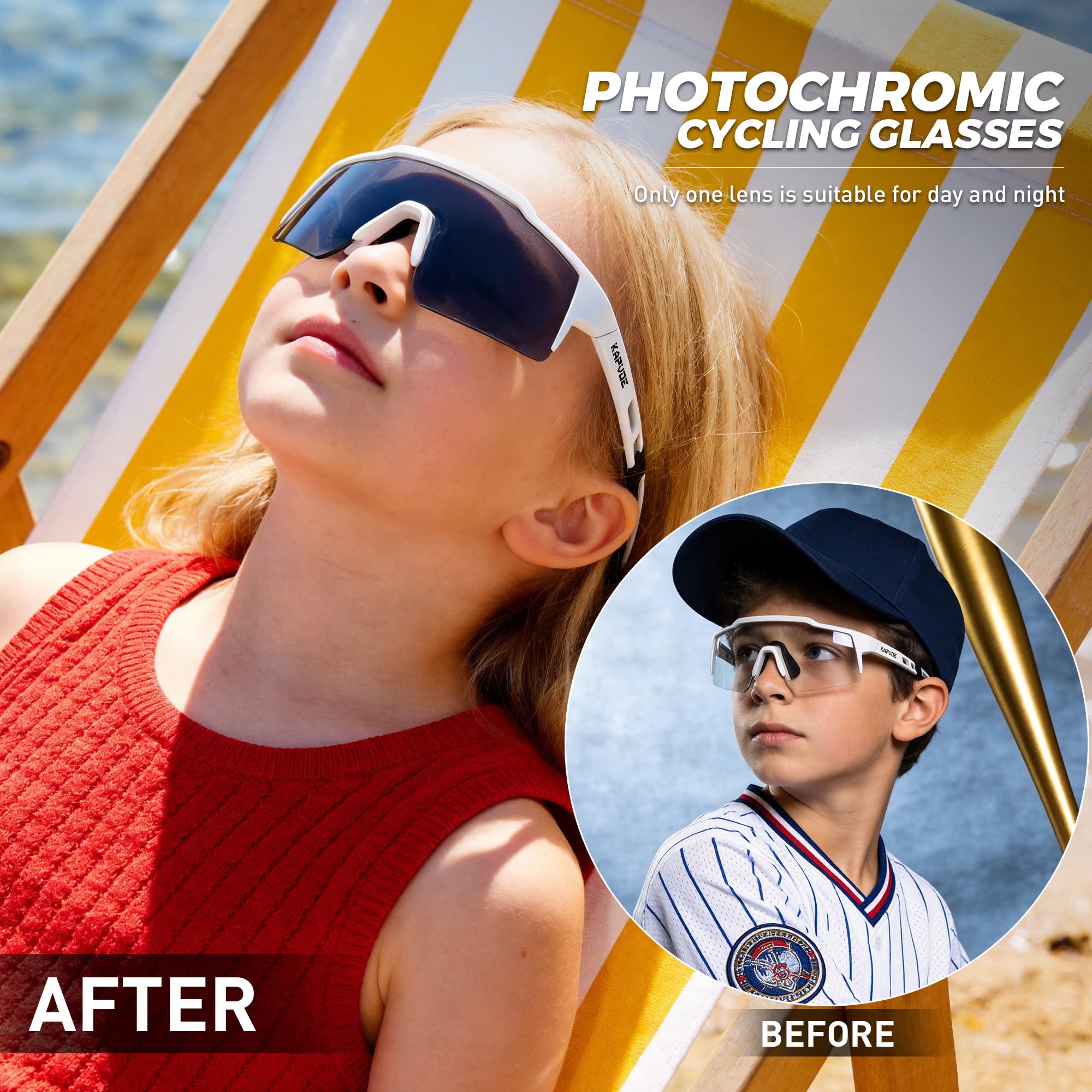 KAPVOE Gafas Para Niños - Fotocromáticas & Polarizadas Gafas de Ciclismo Juvenil Tenis Béisbol Softball Montura TR90 K9028