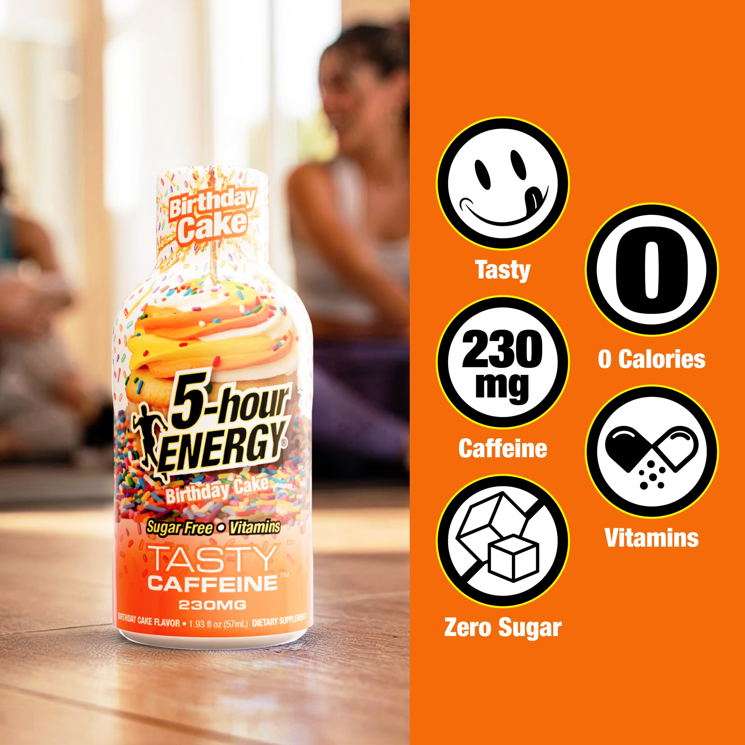 5-hour ENERGY Saveur de gâteau d'anniversaire, 6 pièces, extra fort Energy Shot | 50 ml, acides aminés, vitamines B, sans sucre et zéro calorie
