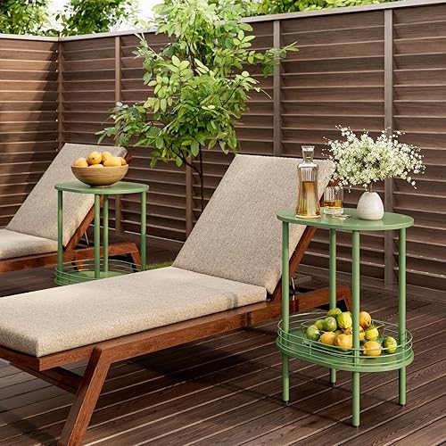 Miniatura 6 de Mesa auxiliar verde, mesas auxiliares para sala de estar, mesita de noche de 2 niveles, mesa auxiliar pequeña para espacios pequeños, sala de estar,