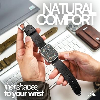 ROBUST Genuine Leather Watch Band for Men - Compatible with Apple Watch Bands 49mm - Replacement Strap for iWatch Ultra 2/1 SE, SE 2 Series 10 9 8 7 6 5 4