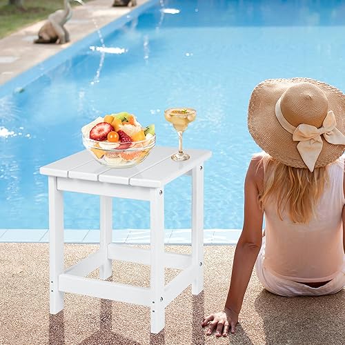 Miniatura 2 de LZRS Adirondack - Mesa auxiliar cuadrada, mesa de patio compuesta para piscina, mesas auxiliares de polietileno de alta densidad para patio trasero,