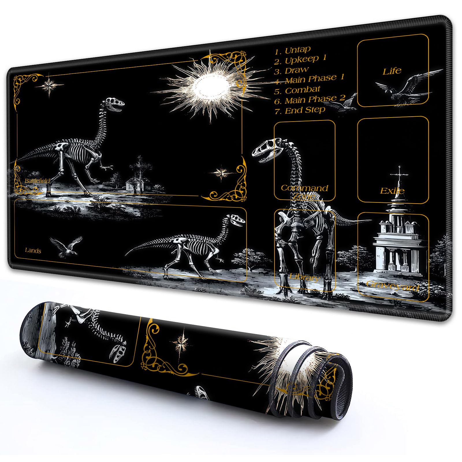 RMJKXQZG for MTG Playmat 27.5" x 15.74" with High Elastic Rubber Base Non-Slip Rubber Sole HD Printing for TCG Mat Magic Playmats MTG Game Mat, Mysterious Dinosaur Skeleton