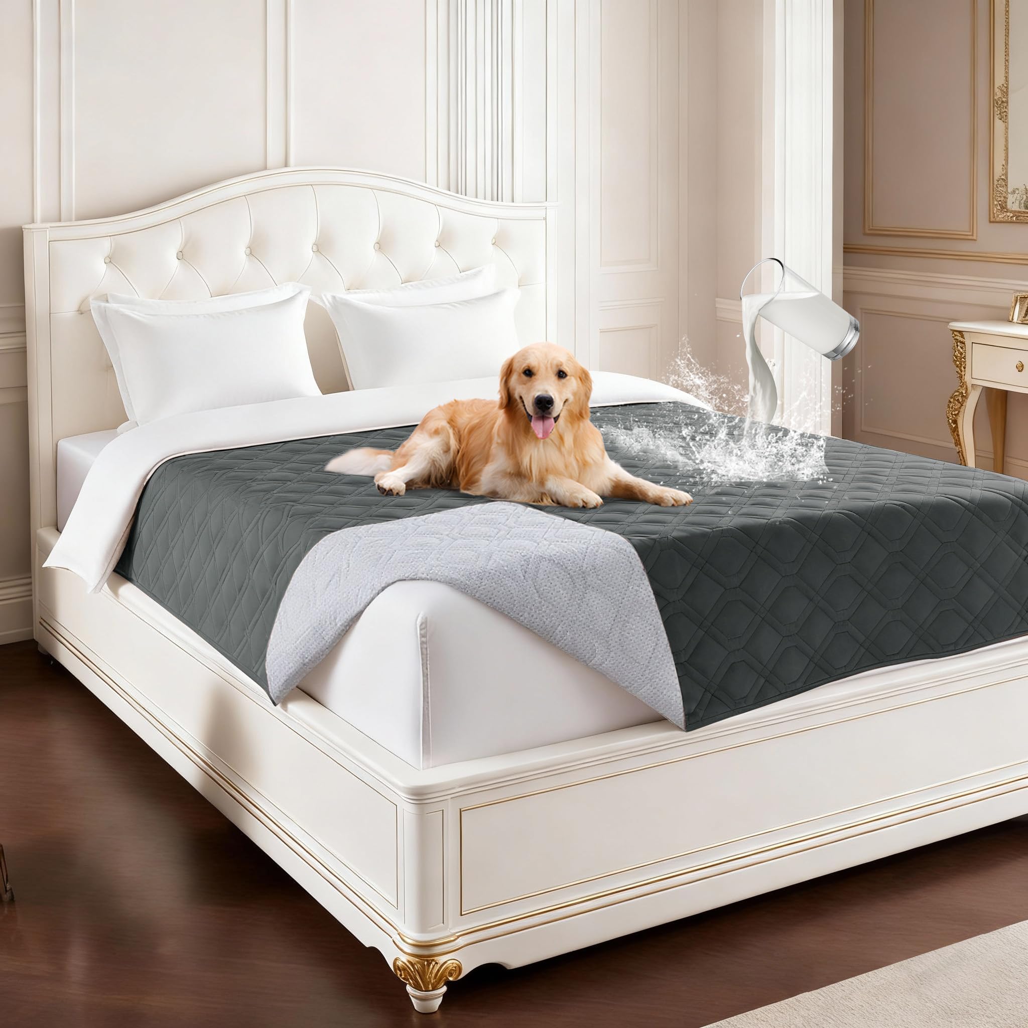 H.Versailtex Waterproof Dog Bed Blanket 172×208 cm, Large Pet Bed Cover Washable,Non Slip Sofa Protector, Grey