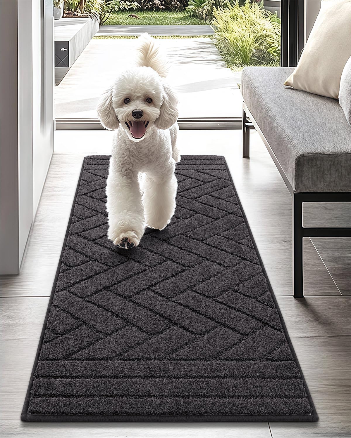 Felpudo Interior Largo 50x120cm Lavable Antideslizante Absorbente de Agua Alfombra para Pasillo Felpudo para Perro Entrada Pasillo Cocina-Gris Charbon