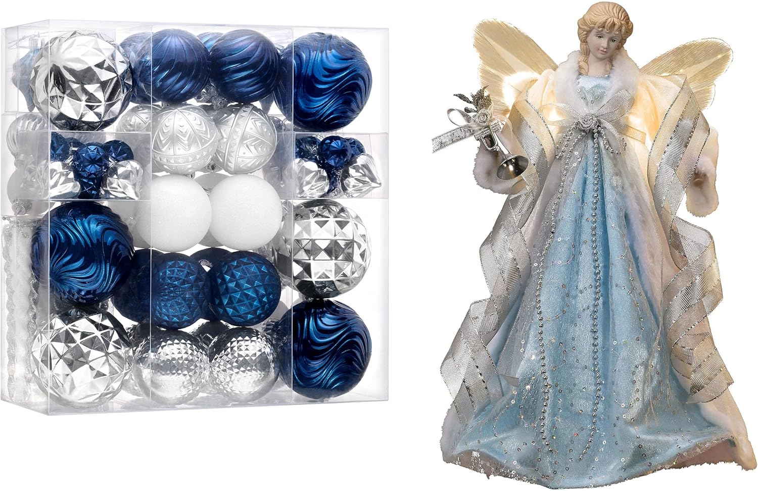 Valery Madelyn Christmas Tree Decorations Ornament Set for Fall Decor,&Lighted Christmas Angel Tree Topper with Timer