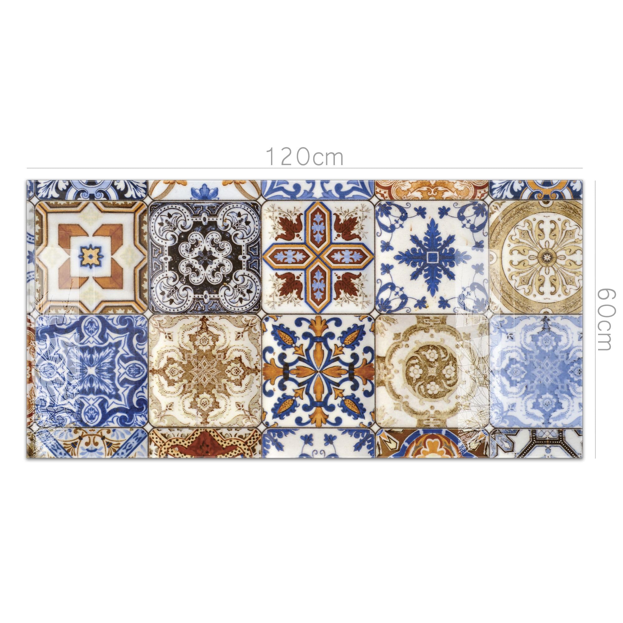 timalo Waschbecken und Badewannenrückwand 120 x 60 cm - aus Acrylglas | Azulejo Muster – mediterrane Fliesen | Wandpaneele Bad Badrückwand Platte Badewanne Rückwand Badezimmer Glasoptik