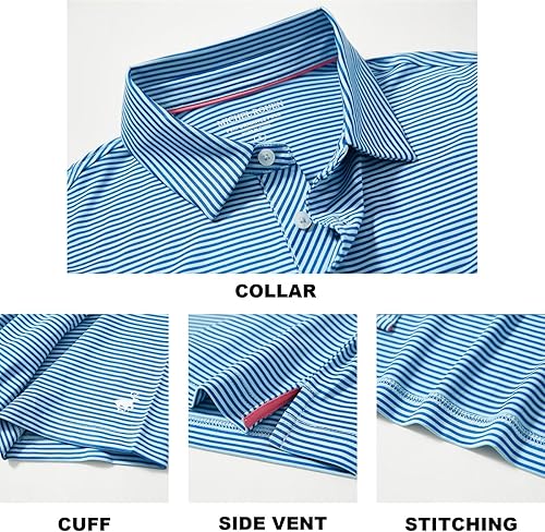 Miniatura 4 de Camisas de golf para hombre que absorben la humedad, de secado rápido, rendimiento deportivo, manga corta, a rayas, polos de golf para hombres