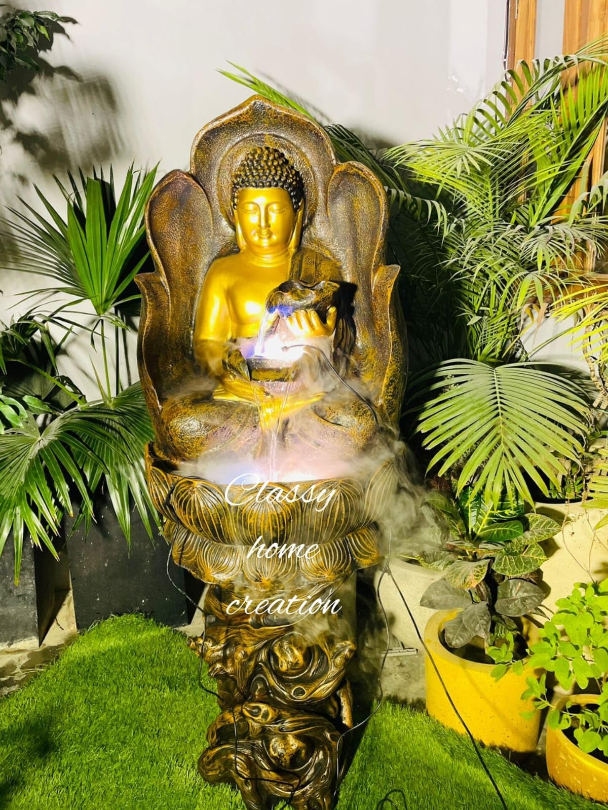 Classy Home Creation Garden Fountain with LED Light, Buddha Statue, Decorative Water Feature, Buddha Kamal fountain5 feet | Home Decor Fountain| Water Fountain for Office 5 feet Fiber (Unbreakable)-image-11