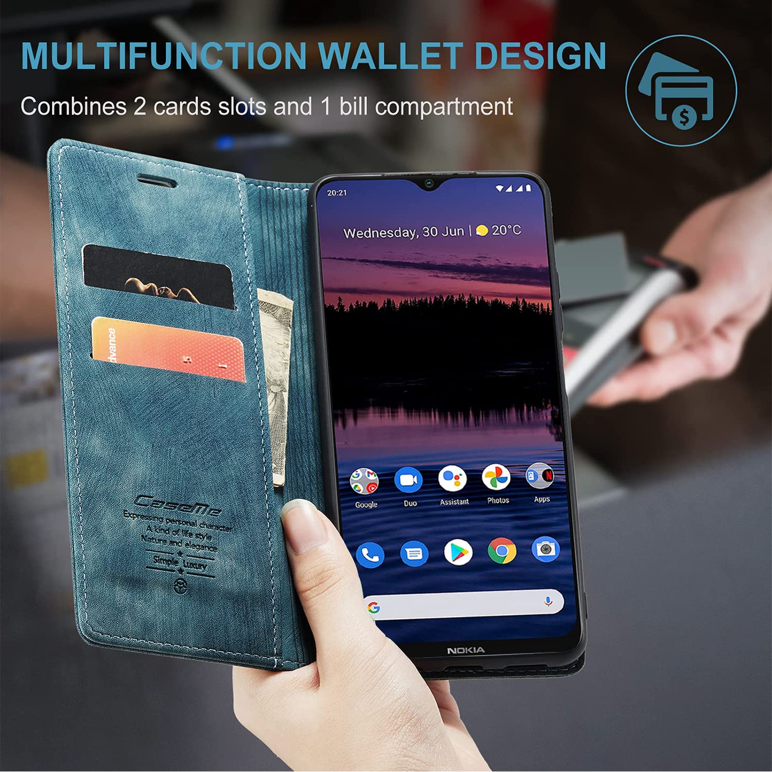 Custodia Portafoglio In PU Con Pelle Per Nokia G10 / G20 - Protezione Completa Con Slot Carte E Stand - 4