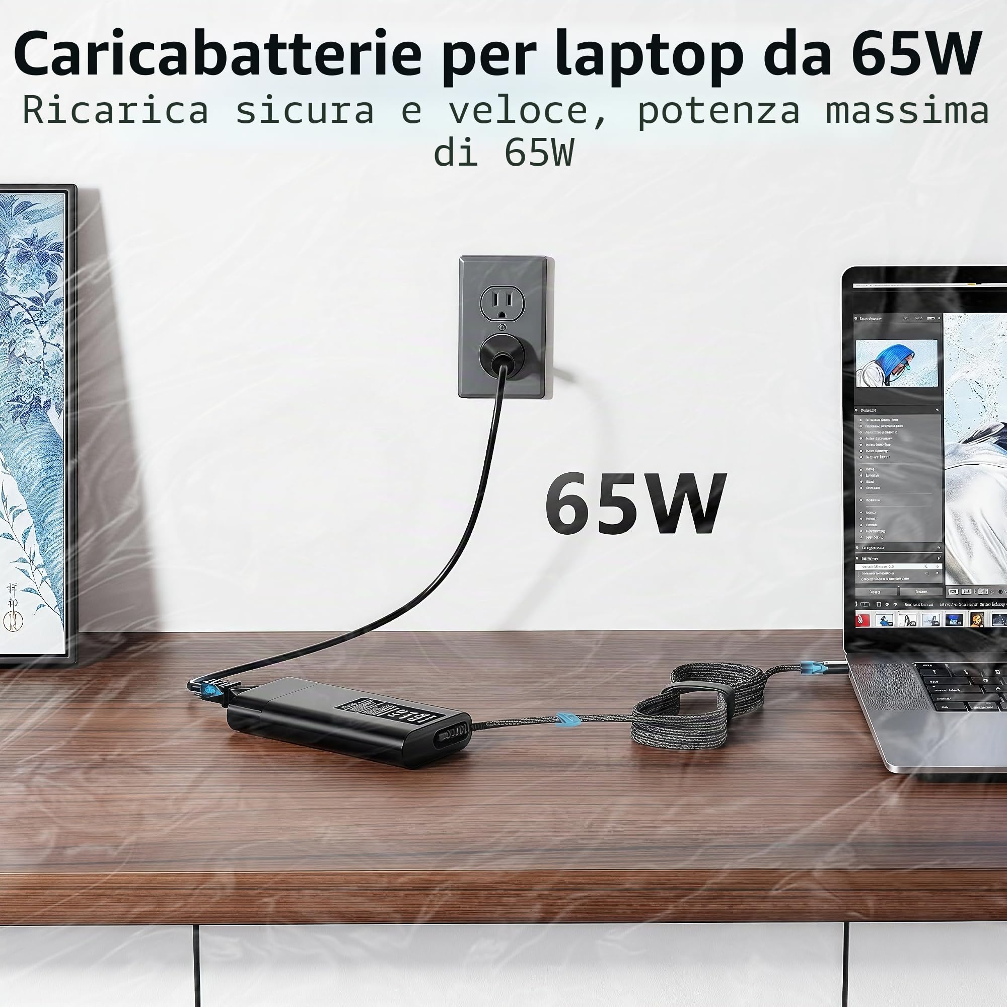 Alimentatore USB-C 65W Per HP EliteBook, Spectre E ProBook – Ricarica Rapida Con Cavo Type-C
