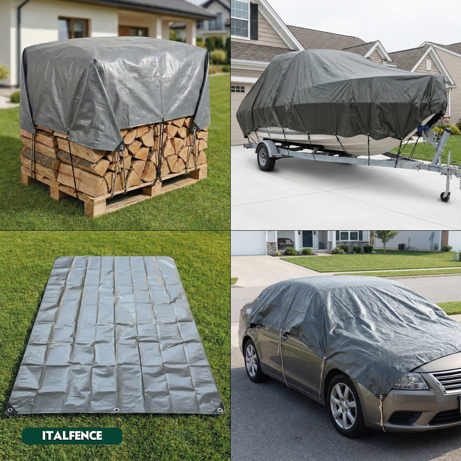Lona Impermeable de PE 250 g/m² Gris, Reforzada con Ojales [3 x 4 m]